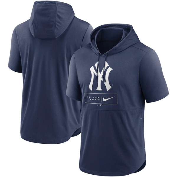 Men's Navy New York Yankees Short Sleeve Pullover Hoodie